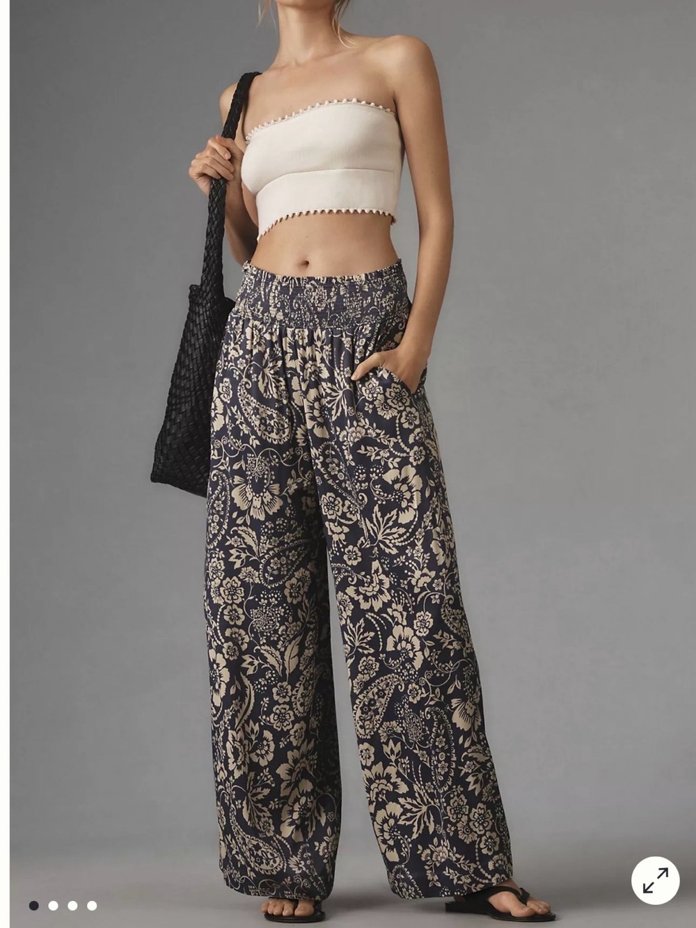 Anthropologie Maeve Printed Wide-Leg Pants Blue Sz Small